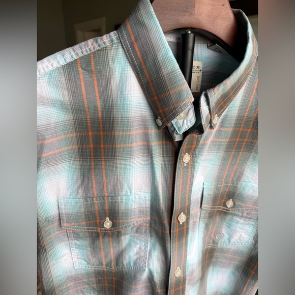 Roper BOYS XL Short Sleeve Button Down Shirt in Aqua Blue, Charcoal and Orange - Picture 2 of 7